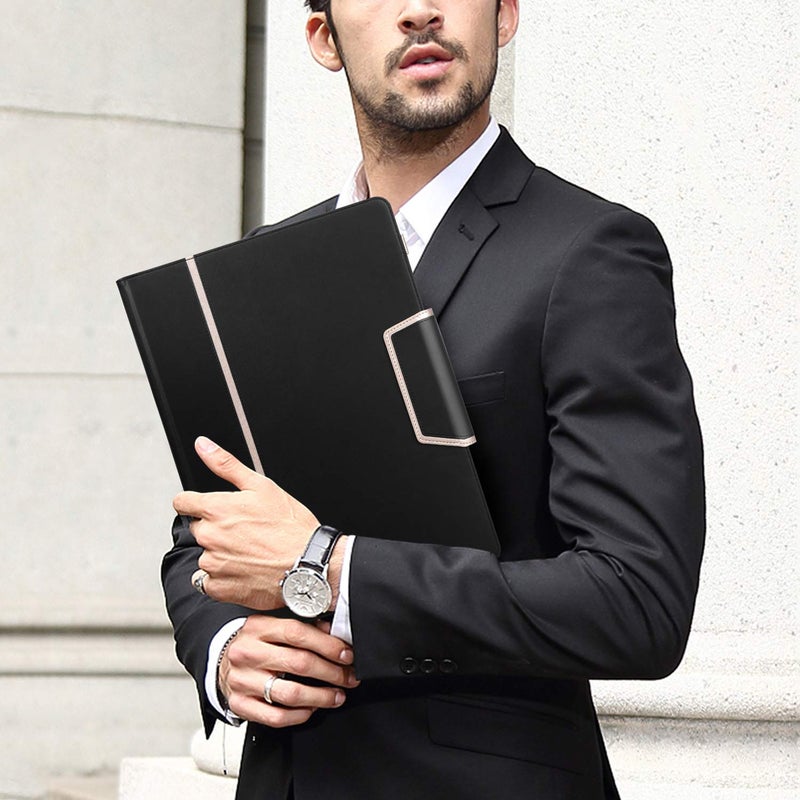 Toplive Conference Folder - Executive Business Padfolio with Letter/A4 Size Clipboard  Document Sleeve & Card Holders - Black - Image 2